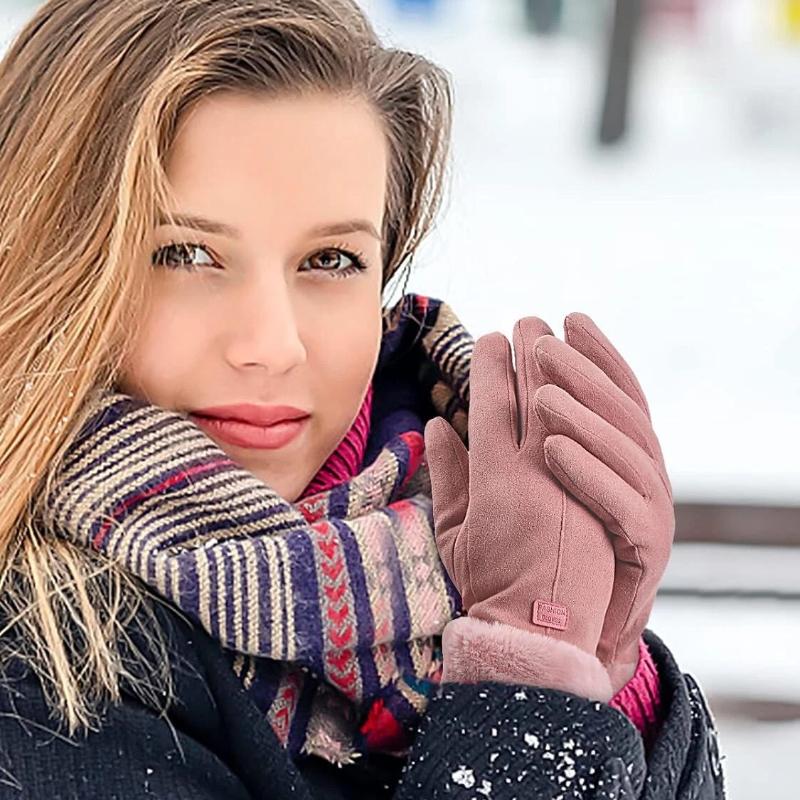 Новая Мода Зимние Теплые Перчатки Осень Женские Милые Пушистые Термо Подкладка Митенки Полный Палец Женские Варежки Перчатки для Занятий Спортом на Открытом Воздухе