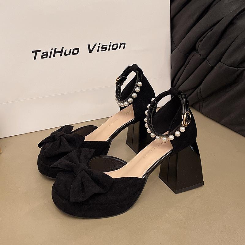 Французские туфли-лодочки на высоком каблуке, женские туфли на толстом каблуке с ремешком-пряжкой, новые летние 2025, под юбку, одинарные туфли, сандалии