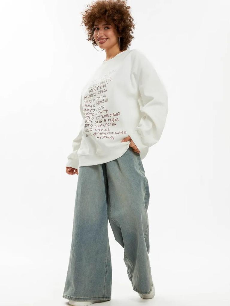 Chic Letter Print Round Neck Sweatshirt - Versatile Autumn/Winter American Style Top