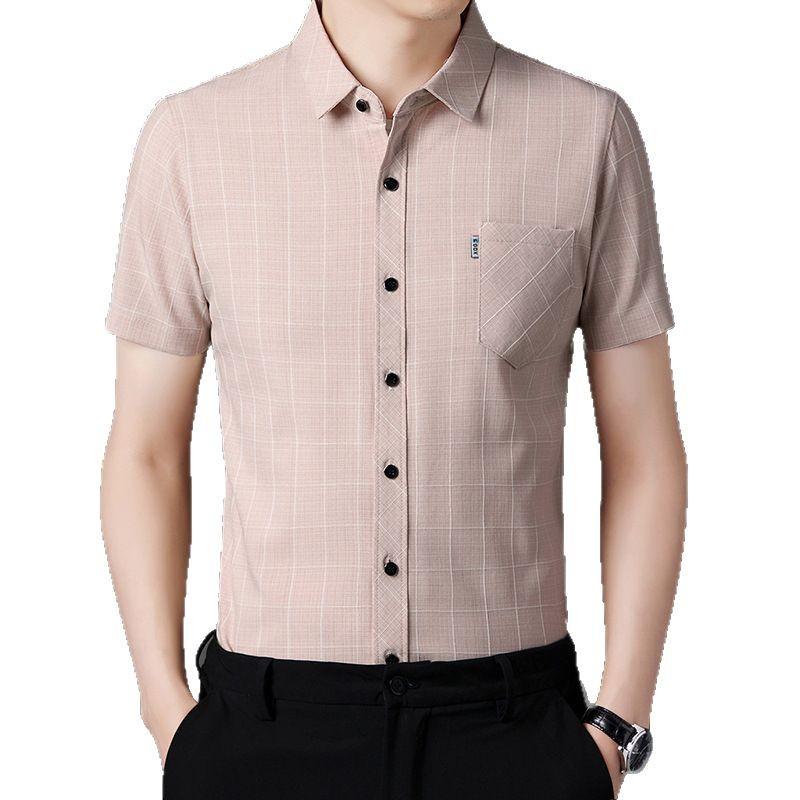 Men'S Plaid Shirt Short-Sleeved T-Shirt Summer Thin Loose Large Size Half-Sleeved Medium Business Casual Shirt Men'S Trend