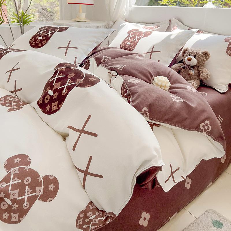 Thickened Skin-friendly Cotton Sheets Four-piece Quilt Cover Twill Sheets Cartoon Dormitory Three-piece Set