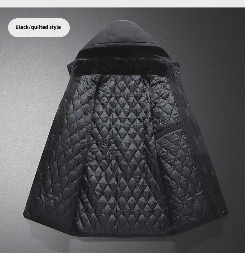 Мужское зимнее хлопковое пальто с капюшоном: Теплая, утолщенная, универсальная куртка средней длины для людей среднего и пожилого возраста