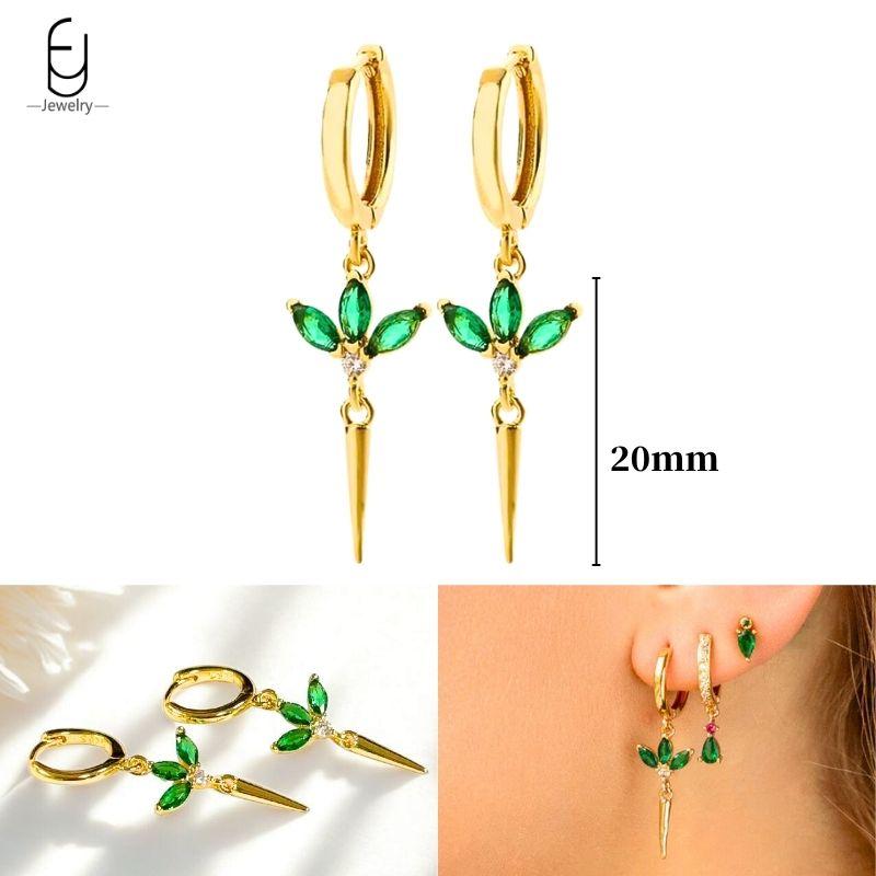 Серьги из стерлингового серебра 925 пробы с зеленым цирконом, золотые серьги-кольца в форме сердца для женщин, изящные пусеты, роскошные ювелирные изделия, подарки