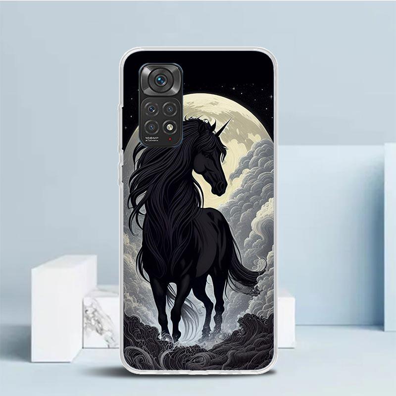 Чехол для телефона Animal Black Horse для Xiaomi Redmi Note 15 14 14S 13 12S 12 Pro Plus 11S 11 11T 11E 10S 10 + Мягкая задняя крышка из ТПУ Красный