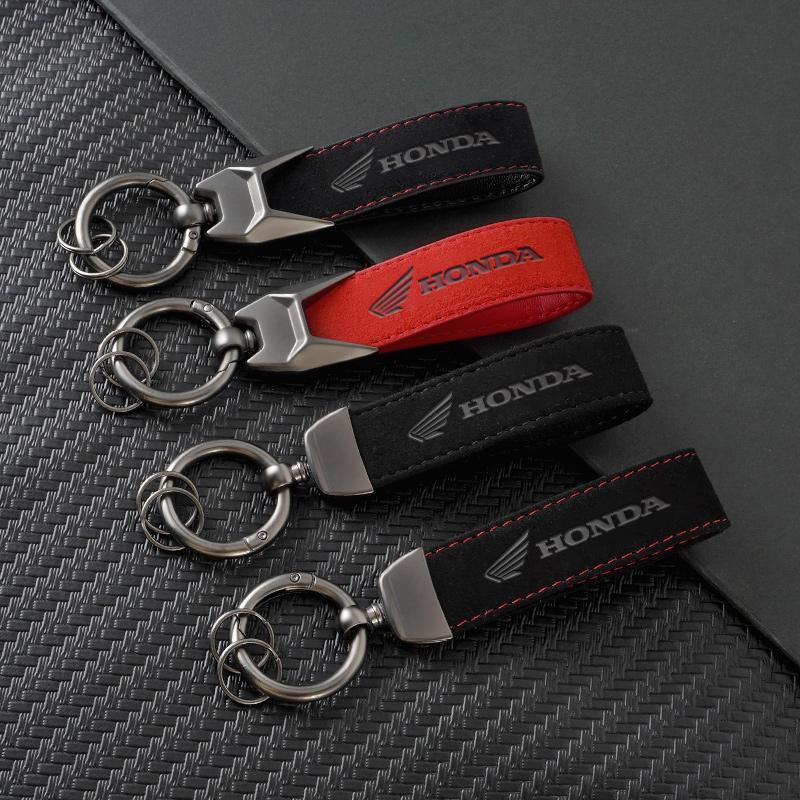 AAAKV1 For Honda CB400 CB650 FCBF CBR25ORR CRF SH3O0 NC75O Metal Leather Motorcycle Keychain Embossing Emblem Keyring Auto Accessories