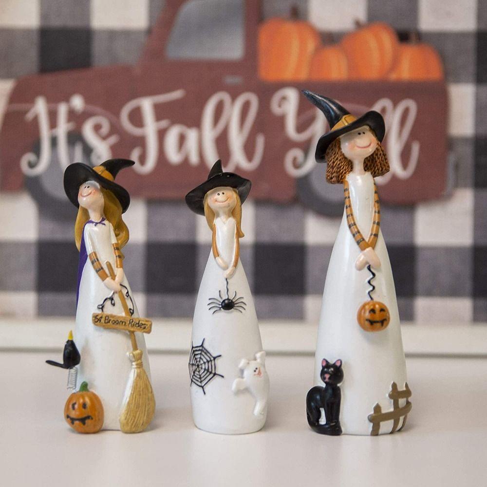 Exquisite Resin Witch Statue Resin Crafts Witch Ghost Ornaments Halloween Crafts