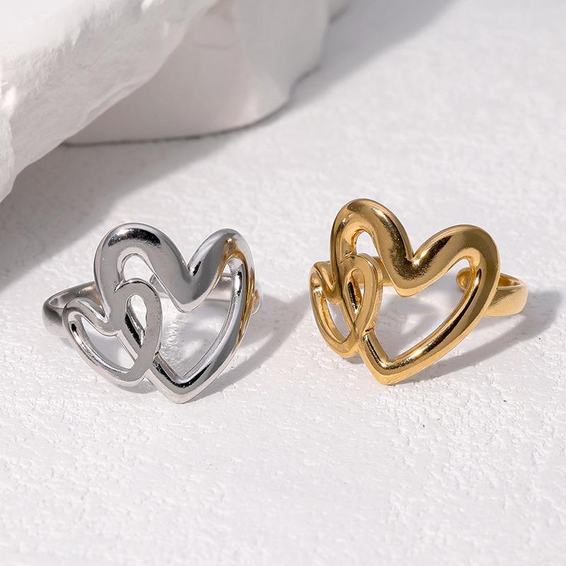 Romantic Stainless Steel Hollow Heart Rings for Women Men Personalized Design Opening Rings Jewelry Wedding Commemorative Gifts