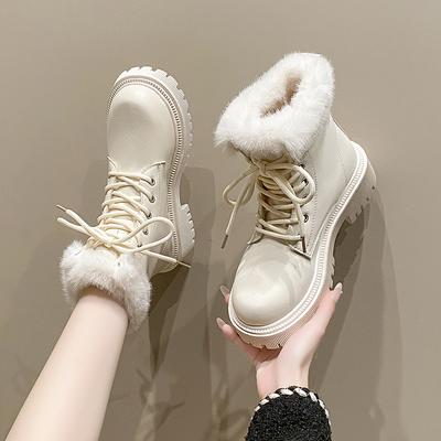 Мода Мода Женские ботильоны Зимняя обувь для женщин Искусственная кожа Платформа Противоскользящие Снежные ботинки Женские классические теплые короткие ботинки на шнуровке