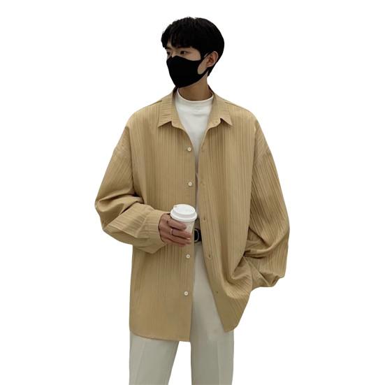 Мужская рубашка свободного кроя, однотонный кардиган с отложным воротником, однобортный, осенне-весенний топ, рубашка средней длины в уличном стиле