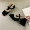 French Thick Heel Fluffy Shoes Women's Shoes Wear 2025 New Autumn and Winter Velvet Small Mary Jane All-inclusive Cotton Shoes