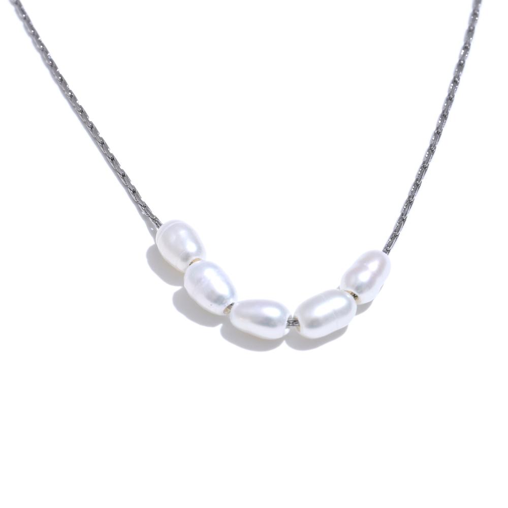 Yhpup Natural Freshwater Pearls Stainless Steel Chain Necklace for Women Waterproof Chic Fashion Collar Jewelry Gift Waterproof