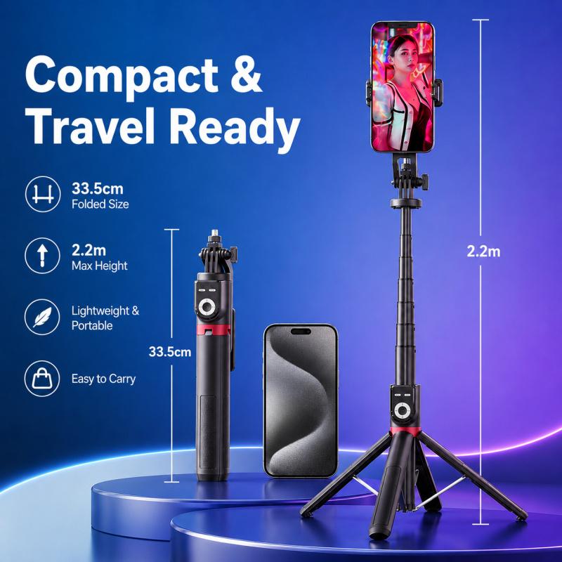 P225 Bluetooth Selfie Stick Tripod with Remote, Universal 4-Leg Phone Stand for iPhone Android, Live Streaming Video Recording