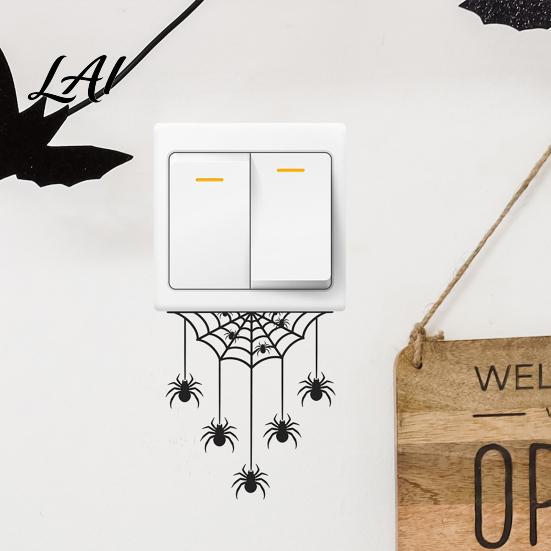 Halloween Home Decor Sticker Spider Web Light Switch Sticker Upside Down Decal Removable Waterproof Oilproof Wall Decals PVC Art for Bedroom Living