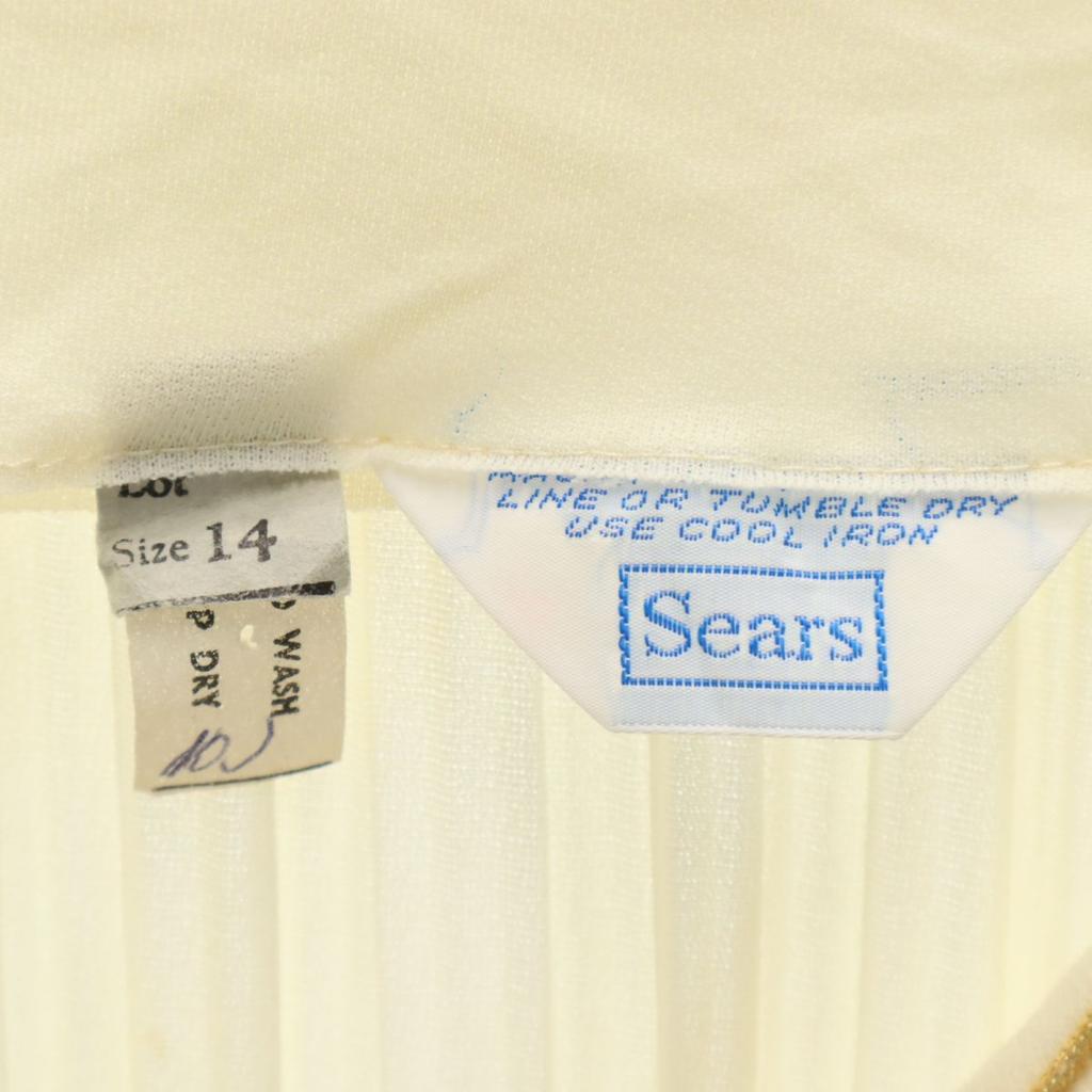 Sears Винтажное платье 70-х годов с длинным рукавом, плиссированное, длиной до колена, 14, цвет слоновой кости, женское, б/у