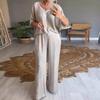 Women Wide Leg Trousers Suit Elegant Satin Top Wide Leg Pants Set for Women V Neck Blouse with Drawstring Waist Loose for Ladies
