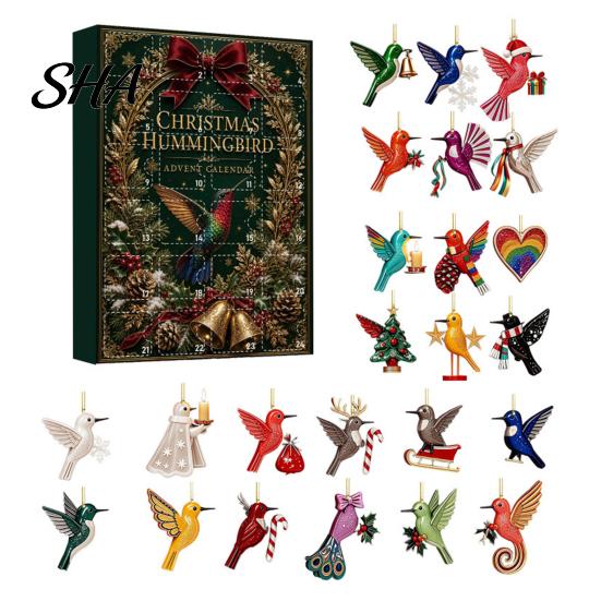Daily Box Hummingbirds Advent Calendar 2026, 24 Days Christmas Countdown with Colorful Animal Ornaments Pcs 2D Acrylic Hummingbird for Bird