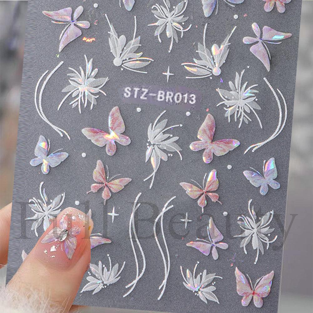 Nail Art Stickers Shell Light Butterfly Aurora Romantic Ink Black And White Rose Thin Tough Nail Stickers