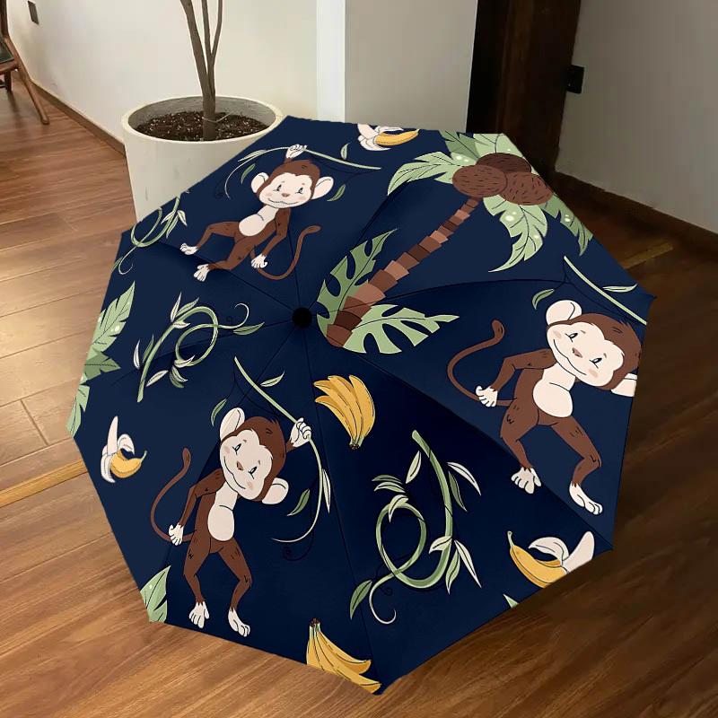 1PC Monkey Banana Umbrella-8-Rib Reinforced, Automatic Open, Lightweight & Durable, Cute Fashion Accessory for Outdoor-T359