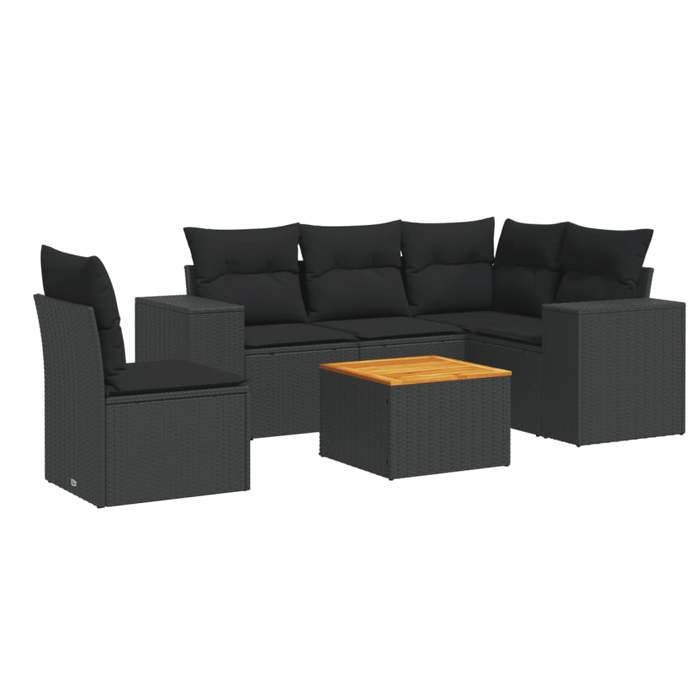 VidaXL Salon de Jardin avec Coussins 6 pcs, Canapés de Terrasse, Ensemble de Meubles de Patio, Mobilier d'Extérieur, Noir 3225446