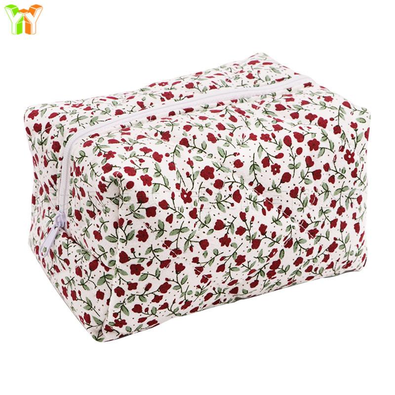 Storage Organizer Floral Puffy Quilted Makeups Bags Flower Printed Cosmetic Pouch Large Travel Cosmetics Bag Makeup Accessory