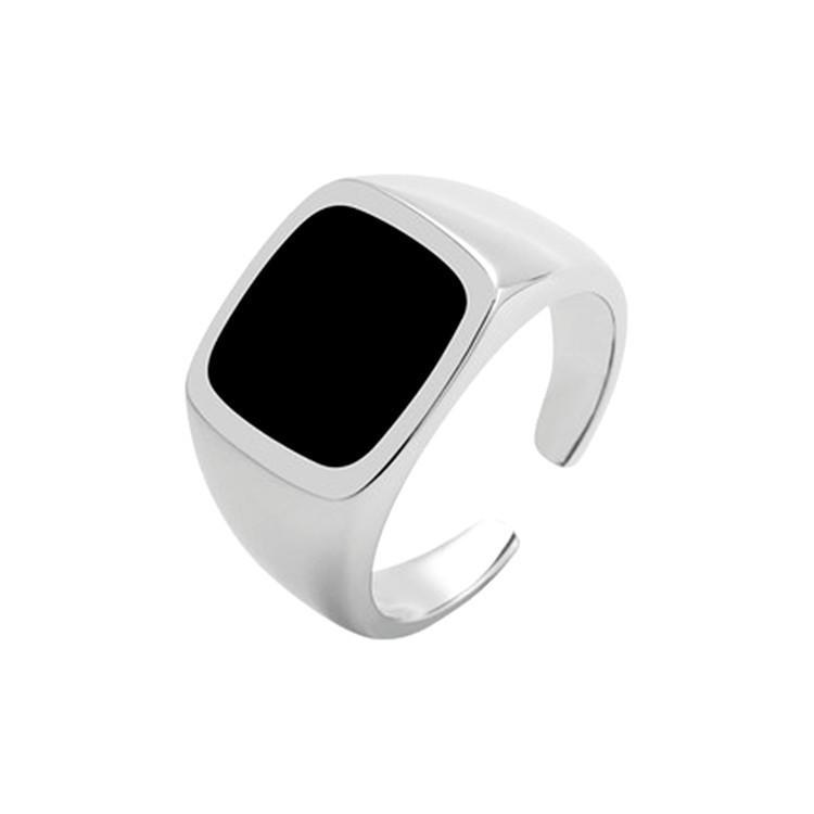 Korean Style Cold Style Black Glue Square Ring for Men and Women, Simple Design, Trendy Open Ring Jewelry