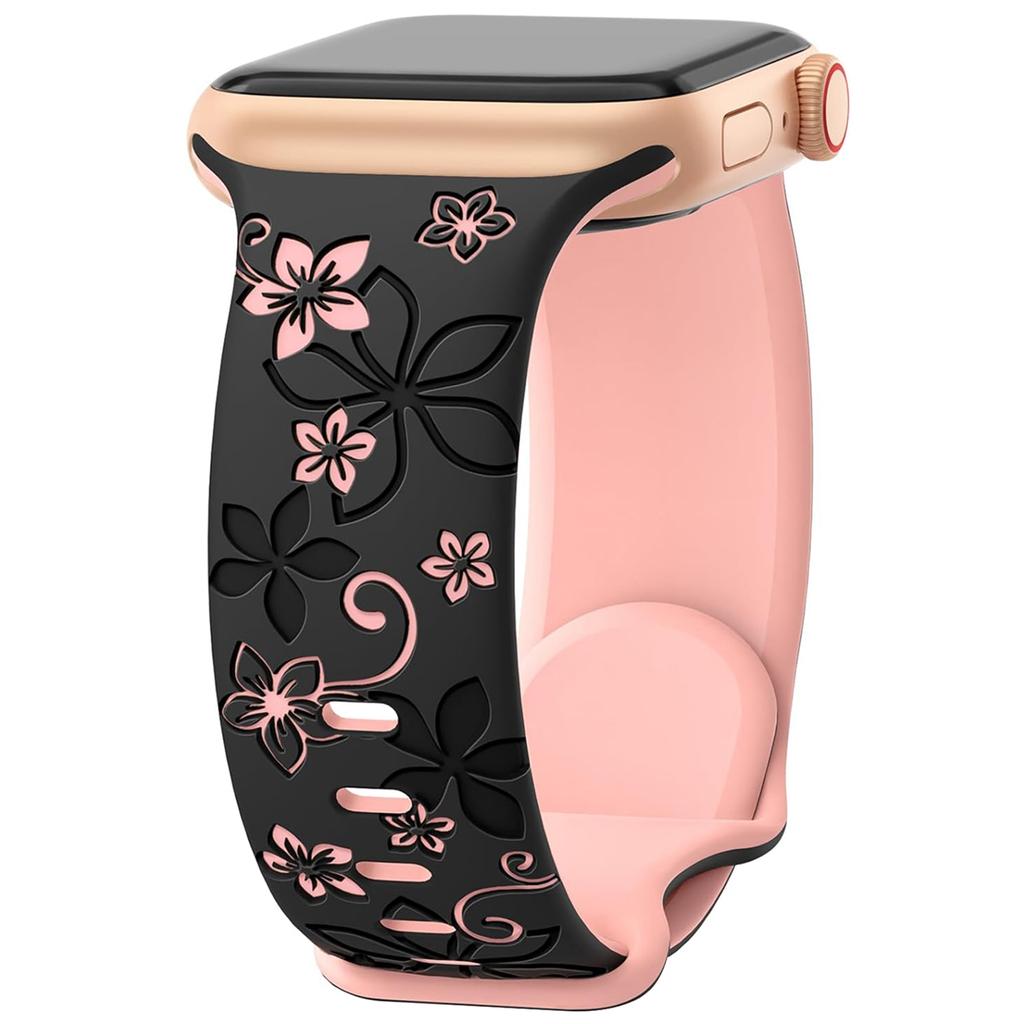 For Apple Watch 10 42mm/9 8 7 41mm/SE (2023) SE (2022) SE 6 5 4 40mm/3 2 1 38mm Silicone Flower Pattern Band