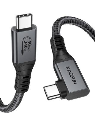 XAOSUN USB4 Thunderbolt 4 Бысткий Видео Совместимый с MacBook iPad и Несколькими Серый Кабель, Совместимый, L-образный, 240 Вт, Зарядка PD3.1, USB-IF