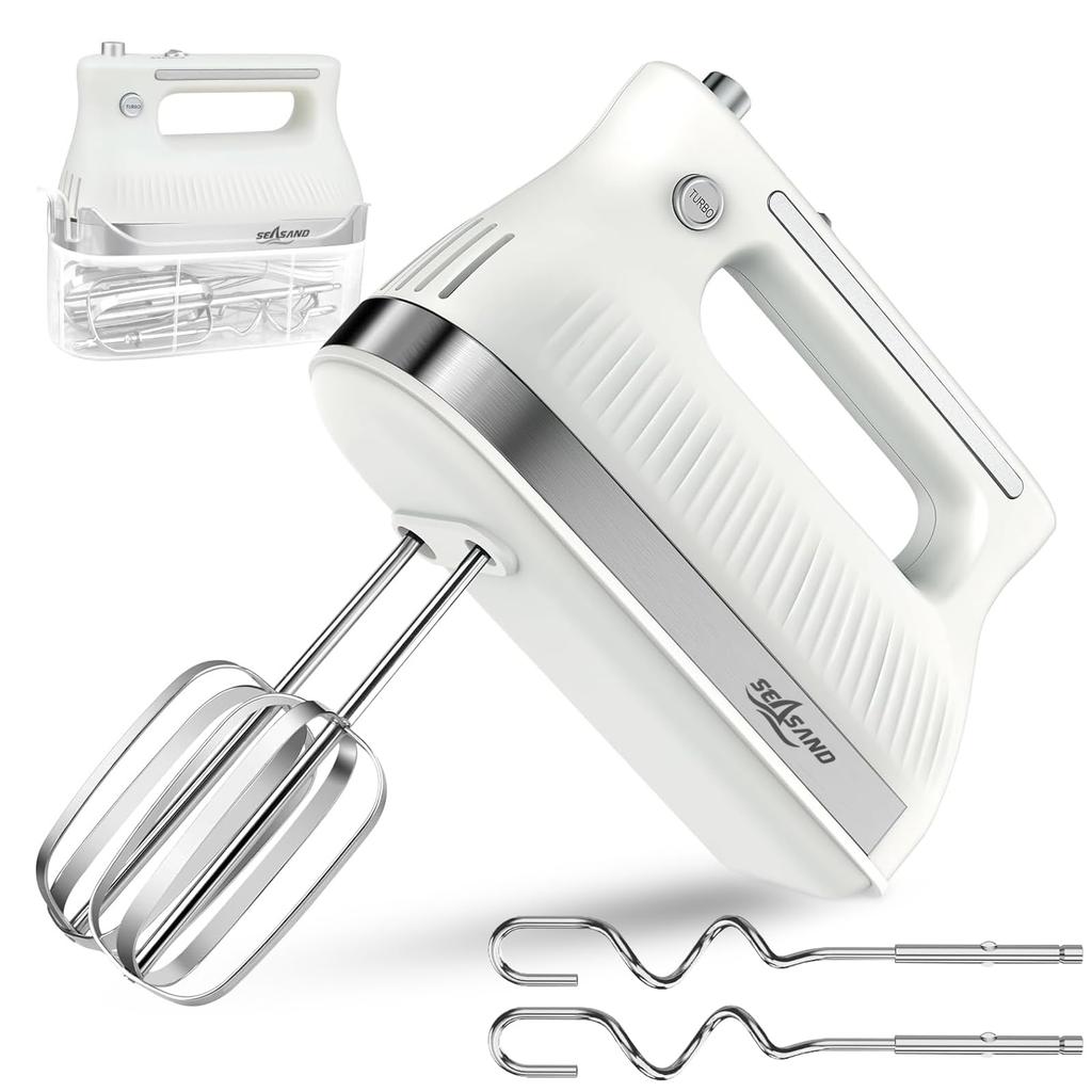 Электрический ручной миксер SEASAND с венчиком, 5 скоростей, функция Boost, футляр для хранения, скорость/турбо (белый)