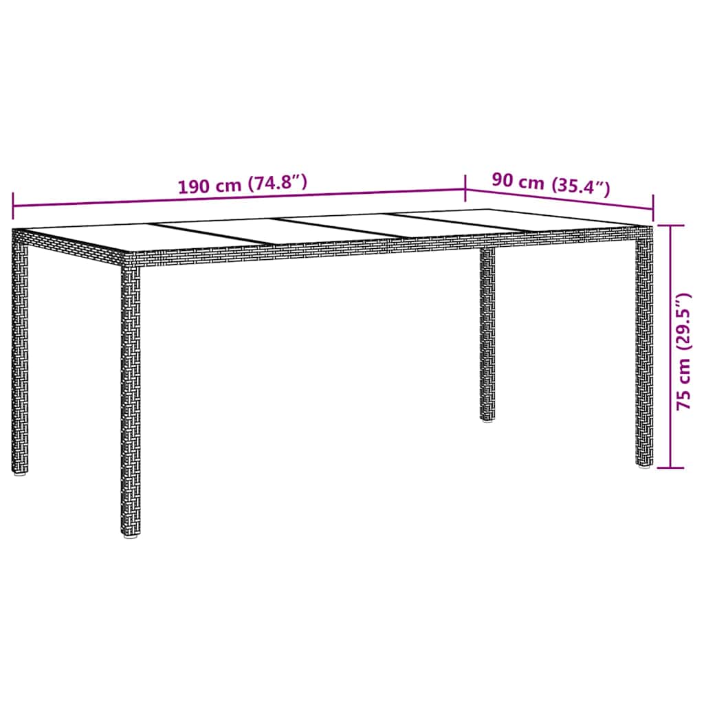Garden Table Black 190 x 90 x 75 cm Poly Rattan