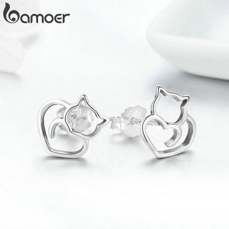 Маленькие женские серьги-гвоздики BAMOER Authentic Cute Cat