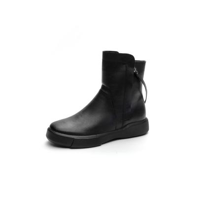 Женские ретро кожаные ботинки челси - Толстая подошва, Круглый носок, Плюс бархат, Стройнящие, Увеличивающие рост, для осени/зимы