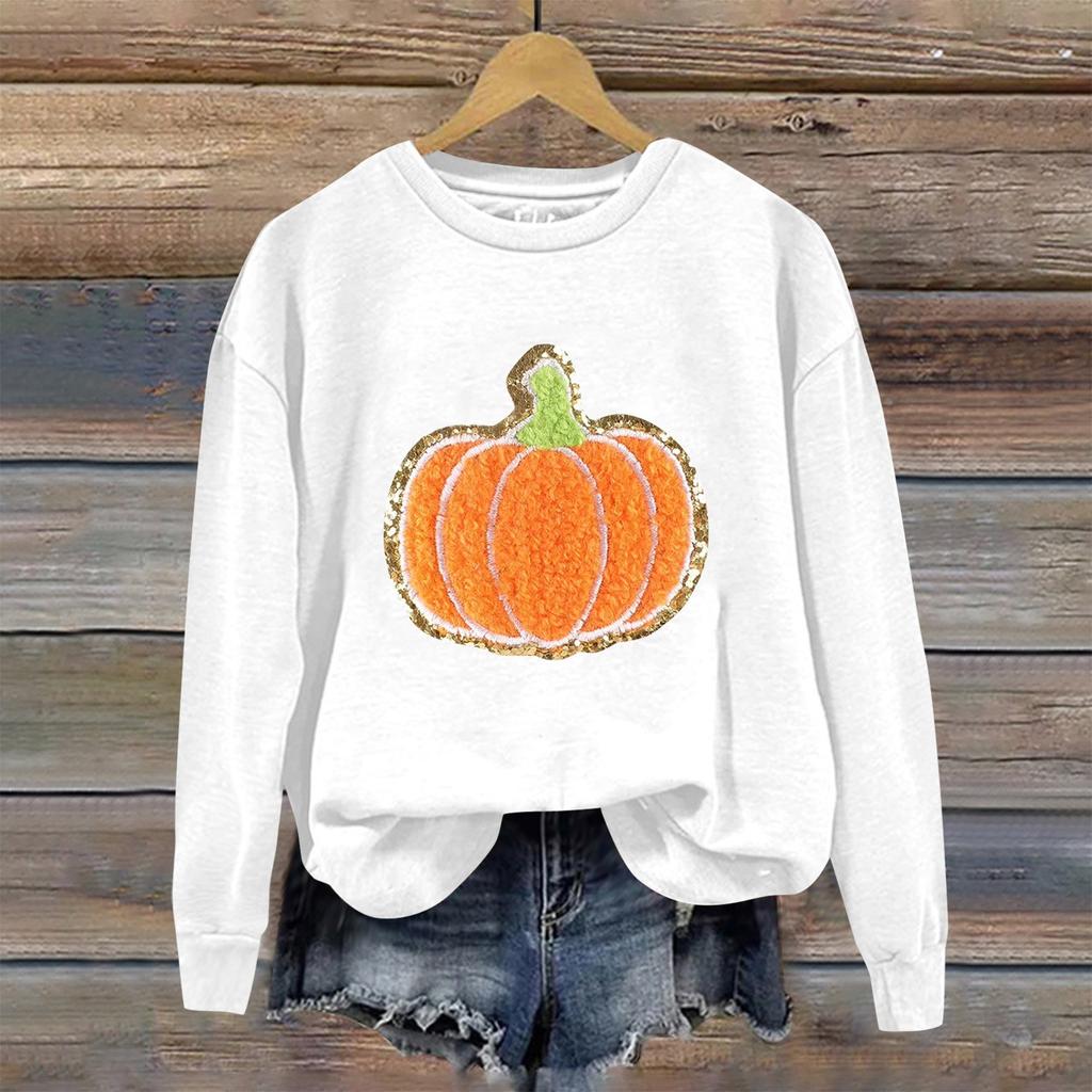 Женская мода Хэллоуин с длинным рукавом с принтом Свободная толстовка с круглым вырезом Топ