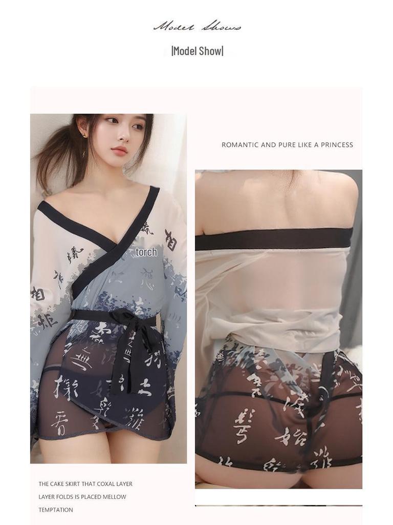 Японское кимоно-нижнее белье - Соблазнительная шифоновая ночная сорочка для женщин