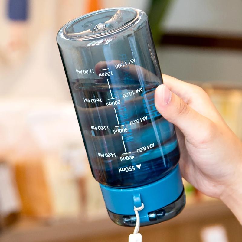 550 мл Прозрачная бутылка для воды Чашка для воды для мужчин женщин студентов С фильтром и защитой от падения Со шкалой Спортивная портативная бутылка