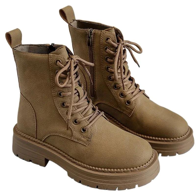 Модные короткие ботинки на толстой подошве для большего комфорта и тепла. Уличные ботинки для повседневной носки. Модные универсальные осенне-зимние новые стили.