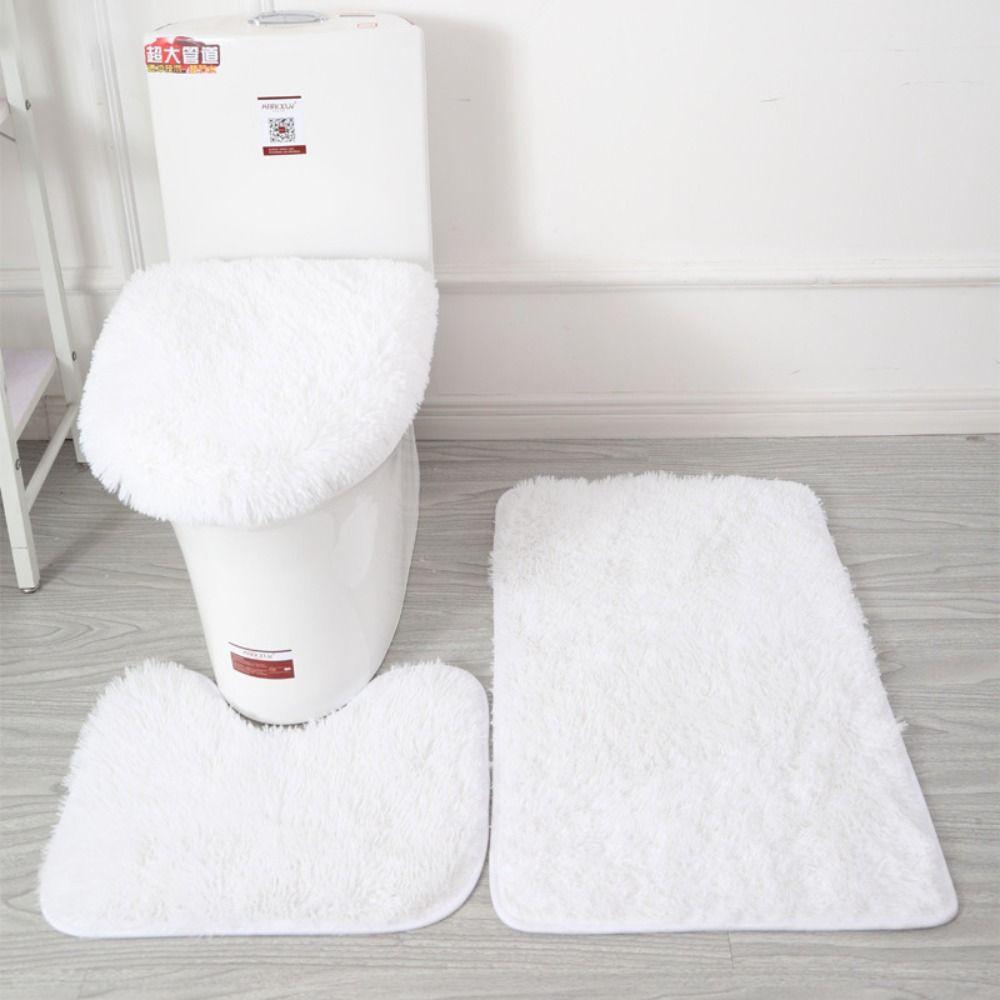 3pcs/set Fluffy Hairs Toilet Lid Cover Rugs Solid Color Shower Carpets Sets Shower Room