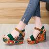 Women Sandals Shoes Printing Slope Heel High Waterproof Platform Ladies Ankle Strap Female Round Toe Summer Fashion Colorful