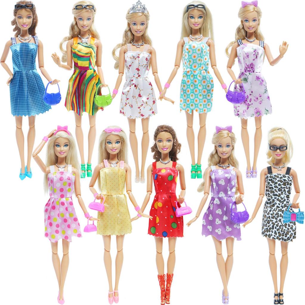 42 Item/Set Doll Accessories= Mix 8 Mini Dress + 10 Sandals Shoes + Lot 24 Pcs Accessories Playset Clothes for Barbie Doll