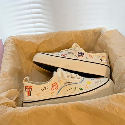 Модная женская обувь Платформы Сабо Новые Ретро Маленькие Эспадрильи Летние Граффити Ткань Холст Ручная роспись Маленькие Белые Туфли Эспадрильи