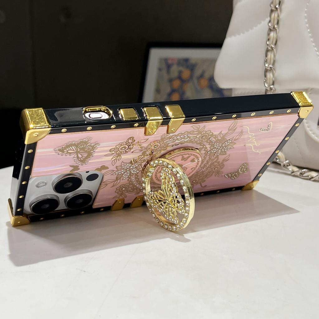 For iPhone 16 Pro Cases Rhinestone Decor Butterfly Pattern TPU+PC Phone Cover