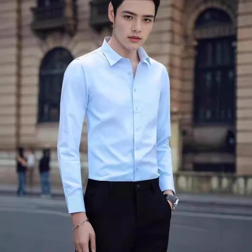 Мужская рубашка в деловом стиле с длинным рукавом, корейский стиль, не требует глажки, белая/черная, летняя рабочая одежда