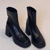 Autumn and winter new thick heel short boots women's head elastic boots a versatile heightening leather boots Martin boots