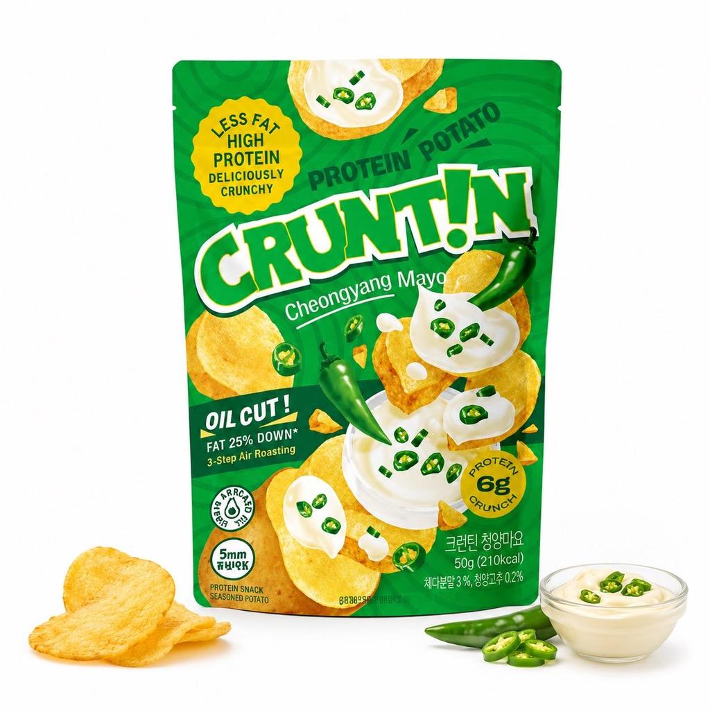 CRUNTIN 5мм Цельные Картофельные Чипсы Чеянго Майо 55г