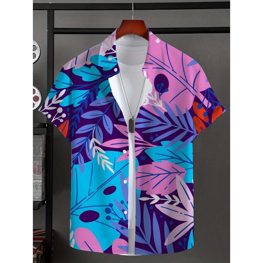 Мужская рубашка Leaf Tropical Vacation Hawaii 3D Printed Shirt Outdoor New Vacation Beach Summer с воротником и коротким рукавом, гавайская рубашка