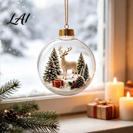 Seasonal Decorative Gifts Light Up Christmas Scene Ball Ornament with Warm LED Glowing Holiday Story