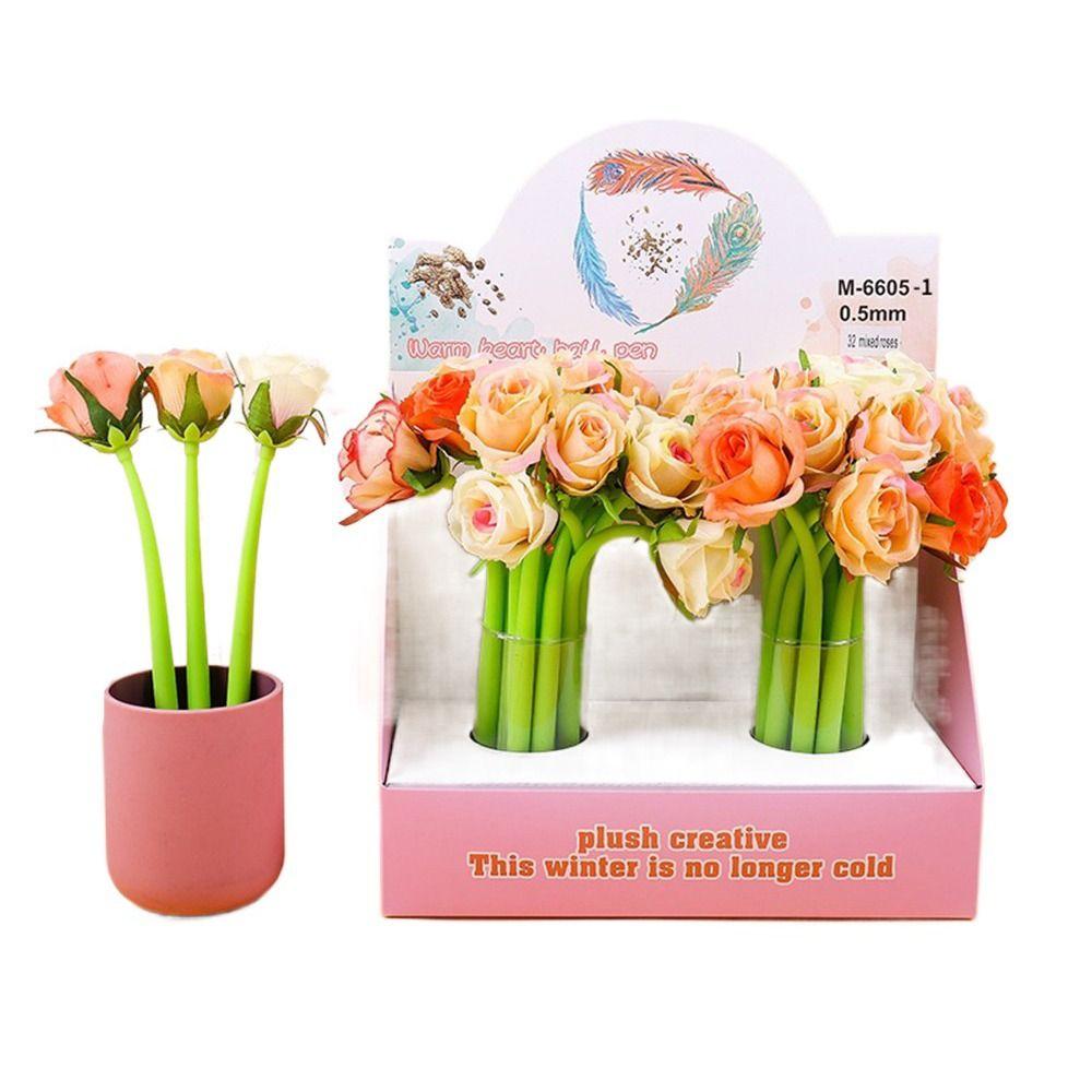 Signing Dancing Flower Pen Simulation Rose Flower Gel Ink Pens  Office School Supplies