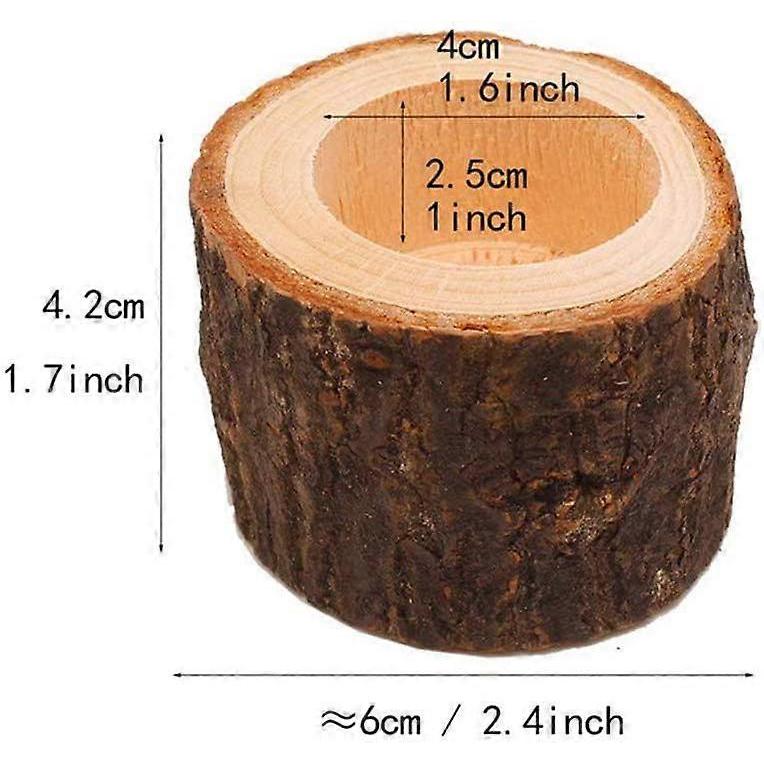 Wooden Bark Candlestick Creative Wooden Crafts Decoration Flower Plant Pot Candle Stand Holder (2.4x1.7 inch)(Brown)(4Pcs)