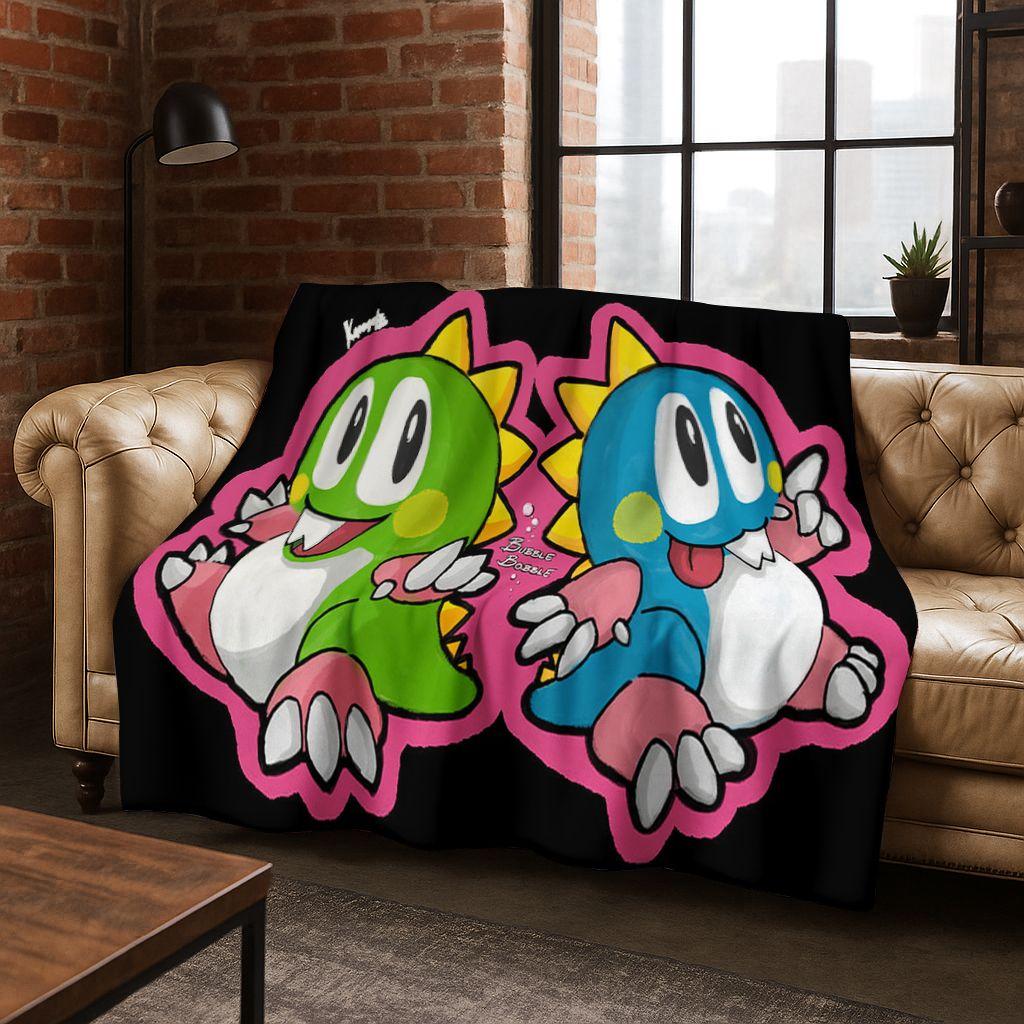 3D Retro Game Bubble Bobble Cartoon Flannel Blanket,Cozy Soft Throw Blanket for Home Bedroom Bed Sofa Picnic Cover Gift Kids