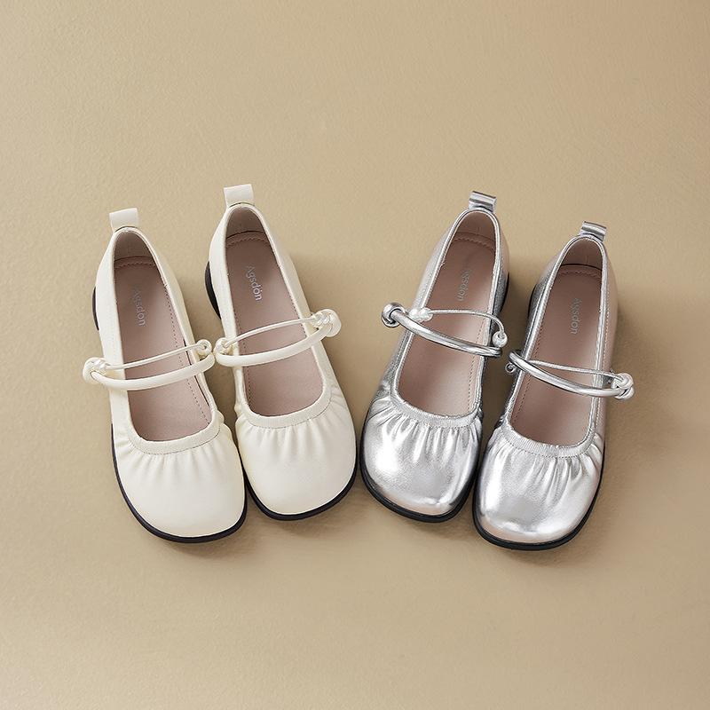 Обувь Augustine Mary Jane одинарная женская 2025 новая летняя маленькая ароматная ветровка мягкая подошва маленькие кожаные туфли темперамент мелкий вырез одинарная обувь