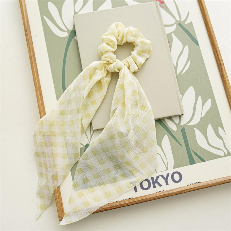 Чип Цветочный Принт Сетка Бант Шарф для Волос Резинки для Волос Шифоновая Цветочная Резинка Резинки для Волос Держатель для Хвоста Резинка для Волос 34см 1 шт.